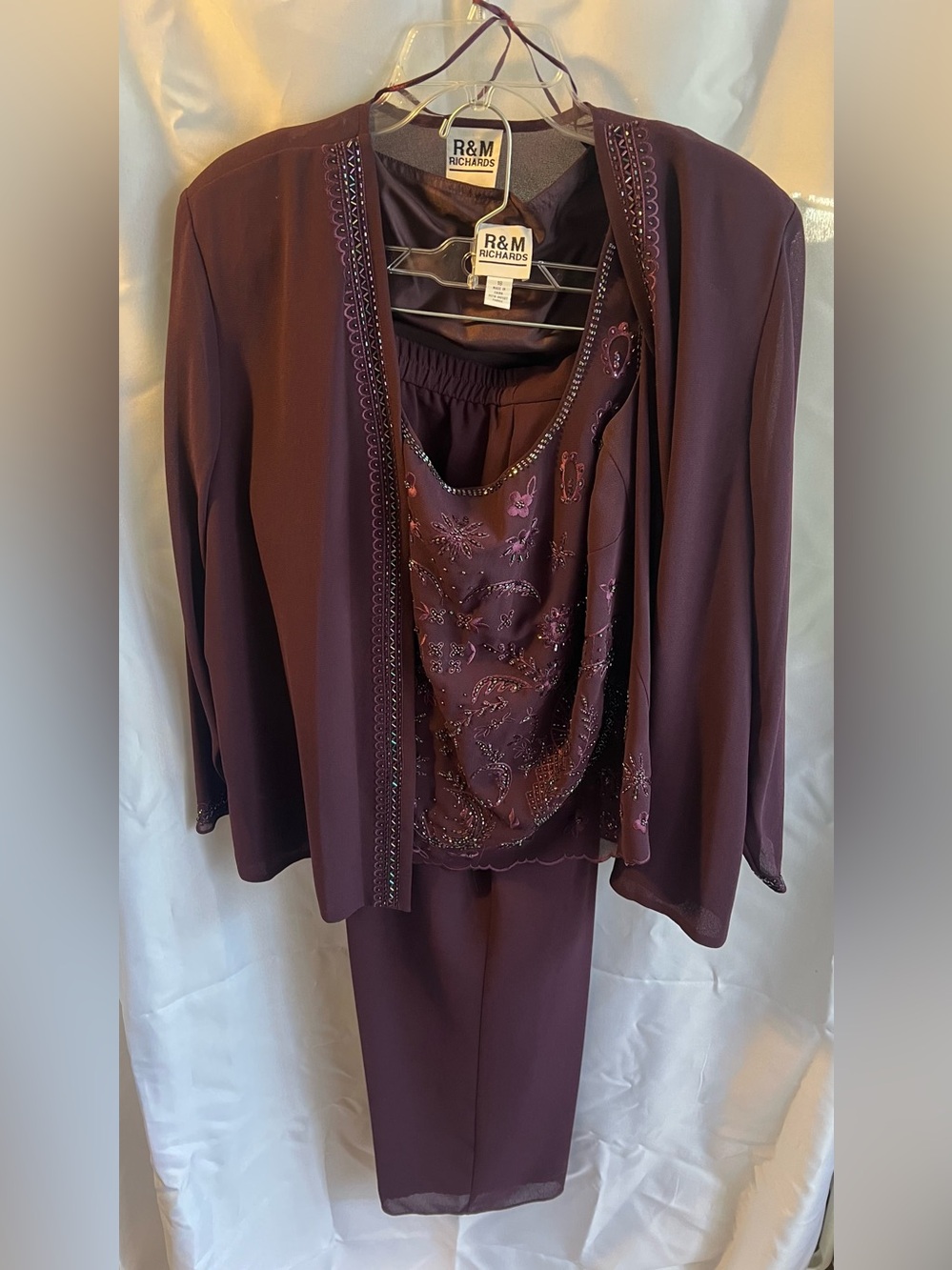 R&M Richards Deep Plum Satin Dress Suit